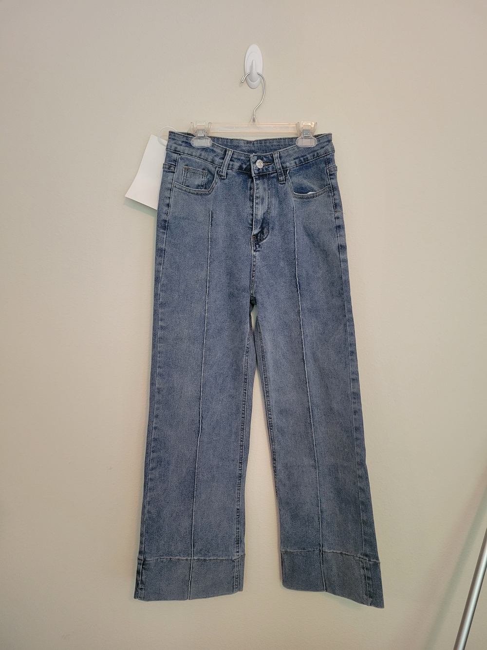 Denim&Co Light Blue Wide-Leg Jeans with Front Seams